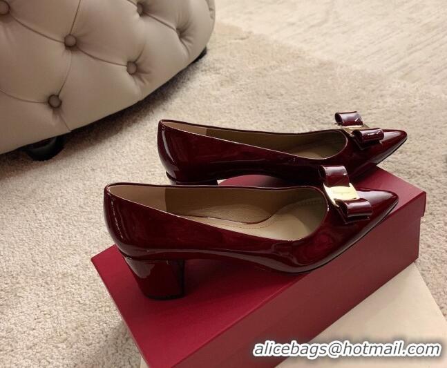 Perfect Salvatore Ferragamo Alice Vara Bow Patent Leather Pumps 5.5cm 051206 Burgundy 2021