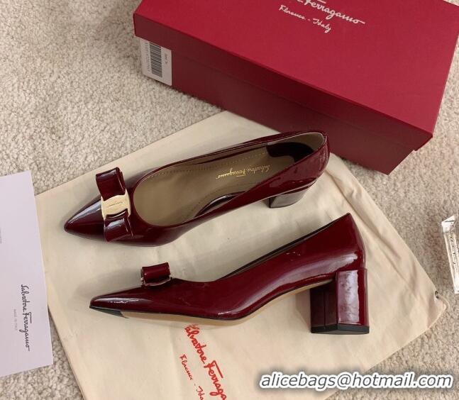 Perfect Salvatore Ferragamo Alice Vara Bow Patent Leather Pumps 5.5cm 051206 Burgundy 2021