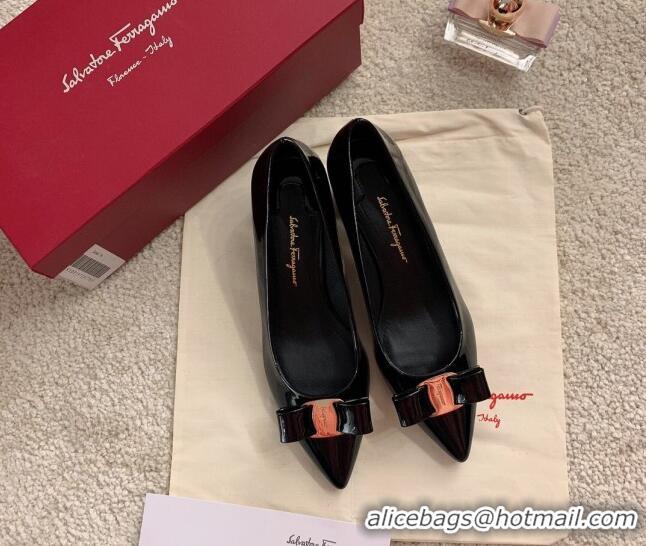 Low Cost Salvatore Ferragamo Alice Vara Bow Patent Leather Pumps 5.5cm 051206 Black 2021