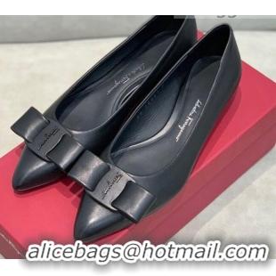 Trendy Design Salvatore Ferragamo Viva Lambskin Bow Flat Ballerinas/Wedge Pumps 051209 Black 2021