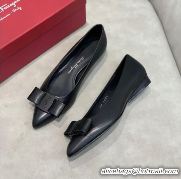 Trendy Design Salvatore Ferragamo Viva Lambskin Bow Flat Ballerinas/Wedge Pumps 051209 Black 2021