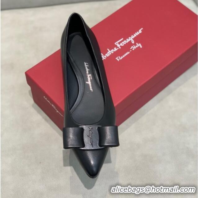 Trendy Design Salvatore Ferragamo Viva Lambskin Bow Flat Ballerinas/Wedge Pumps 051209 Black 2021