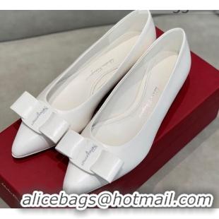 Modern Salvatore Ferragamo Viva Lambskin Bow Flat Ballerinas/Wedge Pumps 051209 White 2021