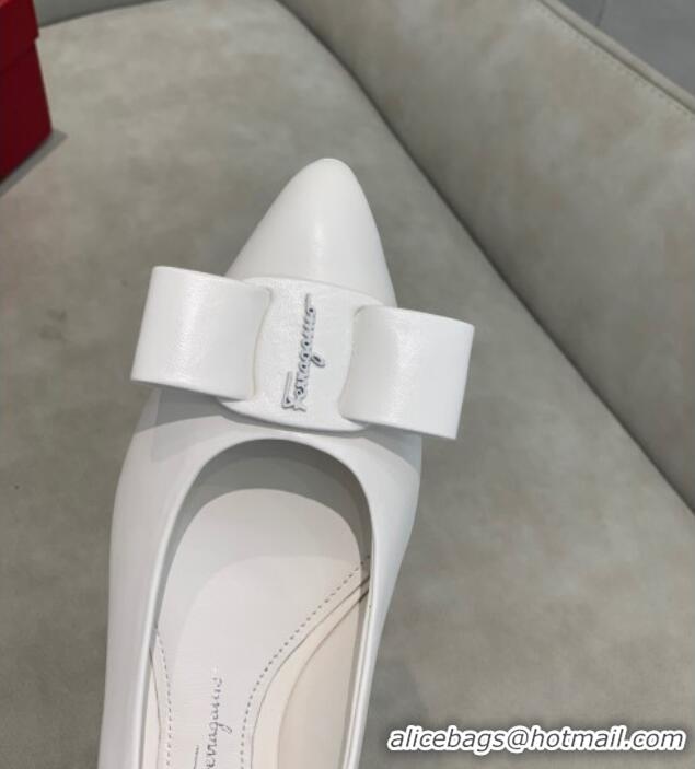 Modern Salvatore Ferragamo Viva Lambskin Bow Flat Ballerinas/Wedge Pumps 051209 White 2021