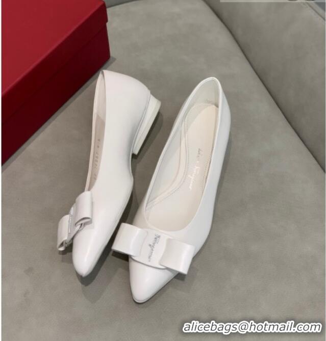 Modern Salvatore Ferragamo Viva Lambskin Bow Flat Ballerinas/Wedge Pumps 051209 White 2021