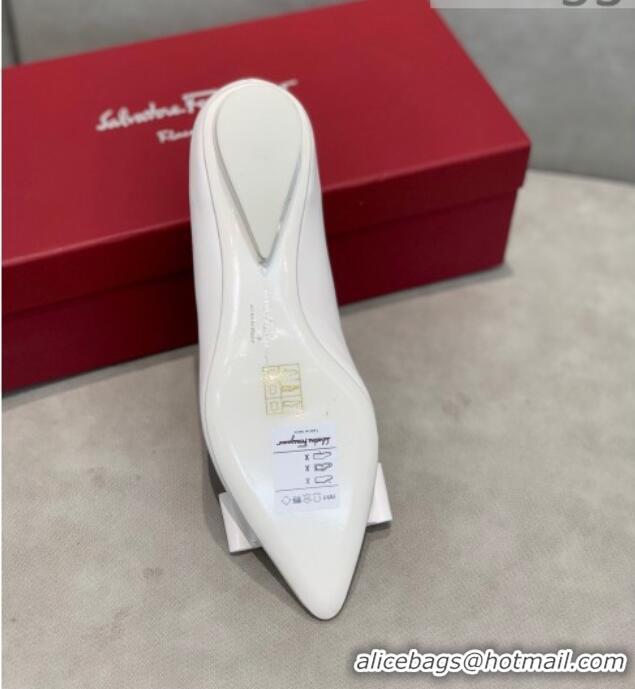 Modern Salvatore Ferragamo Viva Lambskin Bow Flat Ballerinas/Wedge Pumps 051209 White 2021