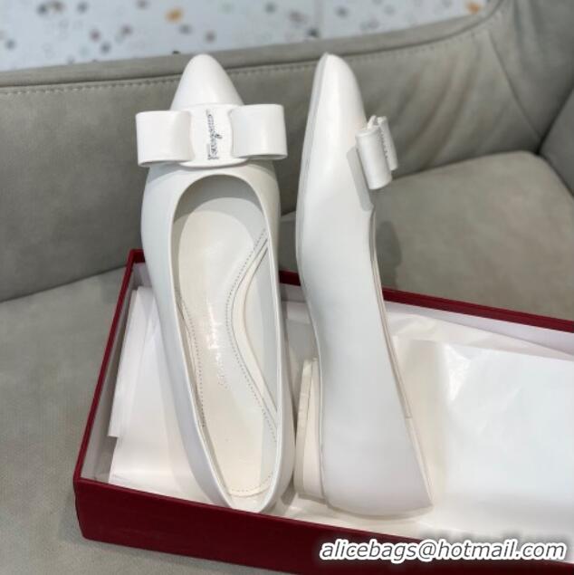 Modern Salvatore Ferragamo Viva Lambskin Bow Flat Ballerinas/Wedge Pumps 051209 White 2021