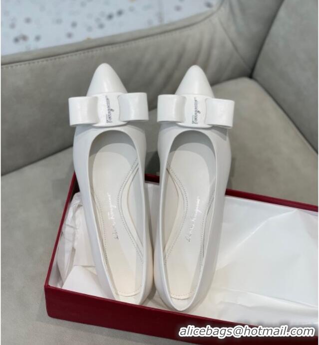 Modern Salvatore Ferragamo Viva Lambskin Bow Flat Ballerinas/Wedge Pumps 051209 White 2021