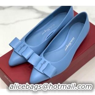 Good Quality Salvatore Ferragamo Viva Lambskin Bow Flat Ballerinas/Wedge Pumps 051209 Blue 2021