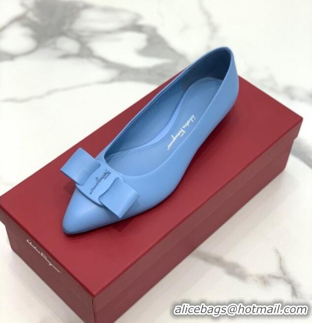 Good Quality Salvatore Ferragamo Viva Lambskin Bow Flat Ballerinas/Wedge Pumps 051209 Blue 2021