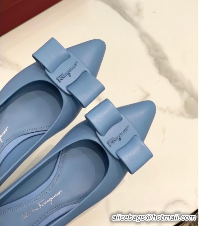 Good Quality Salvatore Ferragamo Viva Lambskin Bow Flat Ballerinas/Wedge Pumps 051209 Blue 2021