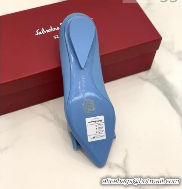 Good Quality Salvatore Ferragamo Viva Lambskin Bow Flat Ballerinas/Wedge Pumps 051209 Blue 2021