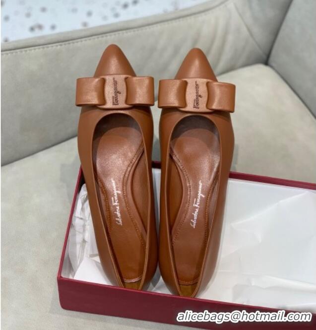 Good Product Salvatore Ferragamo Viva Lambskin Bow Flat Ballerinas/Wedge Pumps 051209 Brown 2021