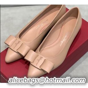 Best Price Salvatore Ferragamo Viva Lambskin Bow Flat Ballerinas/Wedge Pumps 051209 Pink 2021