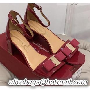 Top Quality Salvatore Ferragamo Vara Patent Leather Bow Sandals 6cm 051215 Burgundy 2021