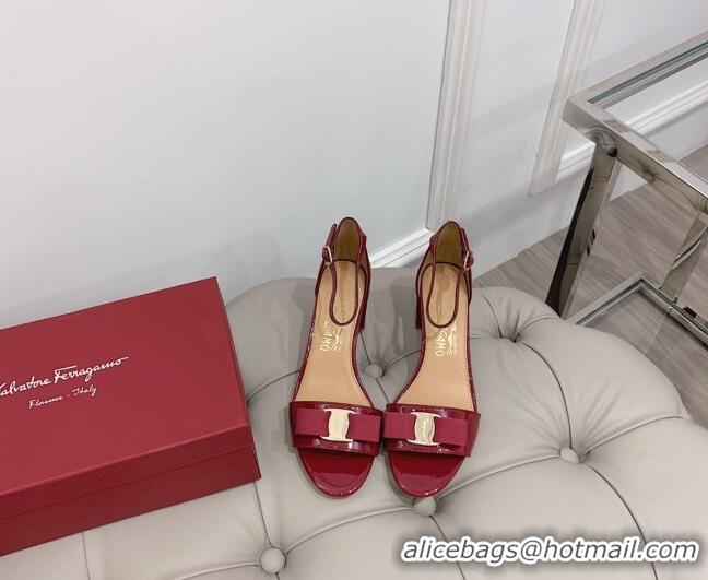 Top Quality Salvatore Ferragamo Vara Patent Leather Bow Sandals 6cm 051215 Burgundy 2021