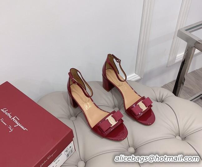 Top Quality Salvatore Ferragamo Vara Patent Leather Bow Sandals 6cm 051215 Burgundy 2021