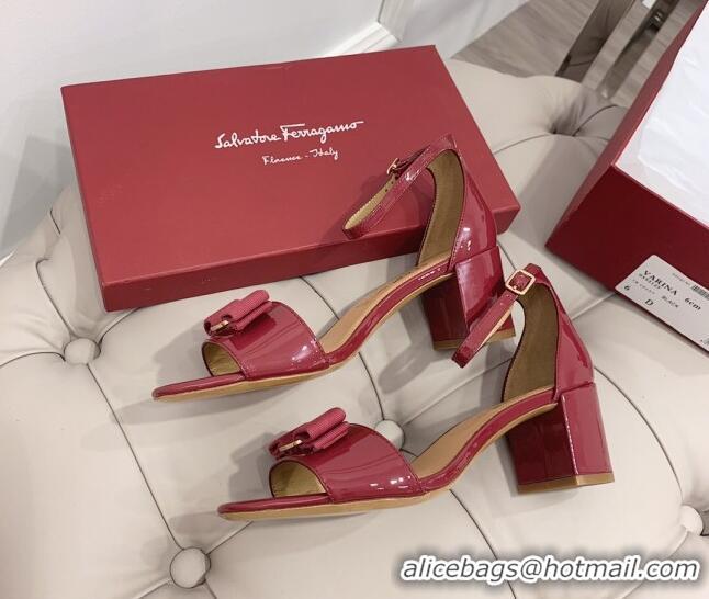 Top Quality Salvatore Ferragamo Vara Patent Leather Bow Sandals 6cm 051215 Burgundy 2021