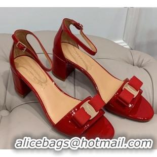 Stylish Salvatore Ferragamo Vara Patent Leather Bow Sandals 6cm 051215 Red 2021