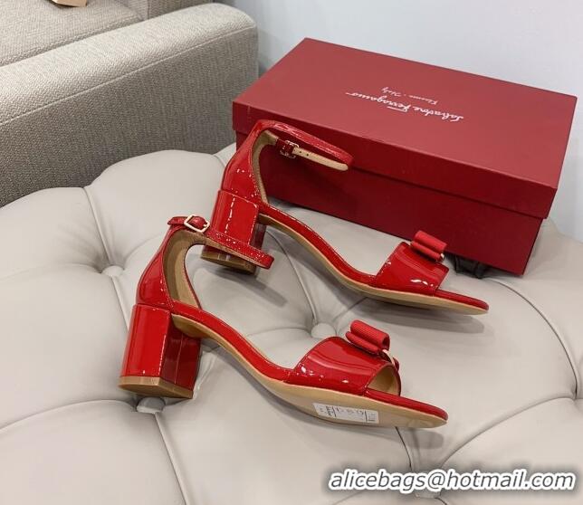 Stylish Salvatore Ferragamo Vara Patent Leather Bow Sandals 6cm 051215 Red 2021