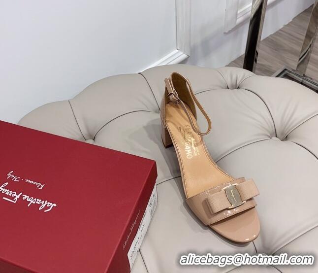 Best Product Salvatore Ferragamo Vara Patent Leather Bow Sandals 6cm 051215 Nude 2021