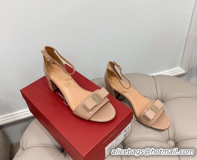 Best Product Salvatore Ferragamo Vara Patent Leather Bow Sandals 6cm 051215 Nude 2021