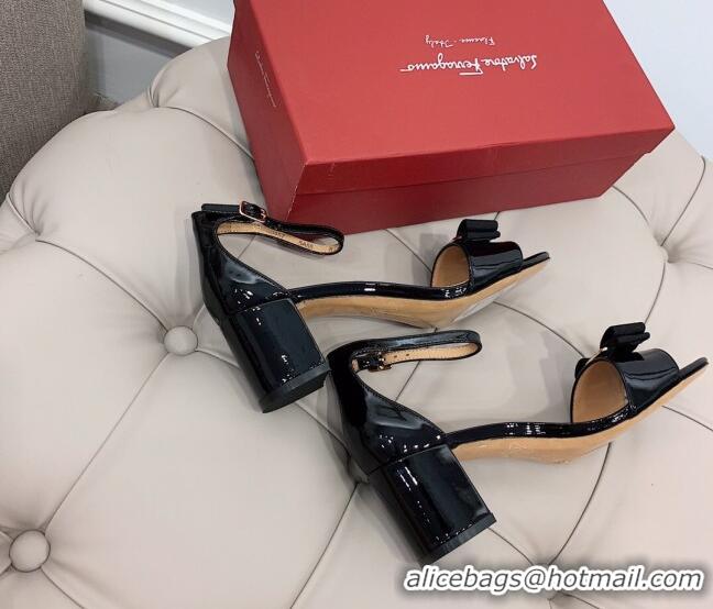 Most Popular Salvatore Ferragamo Vara Patent Leather Bow Sandals 6cm 051215 Black 2021