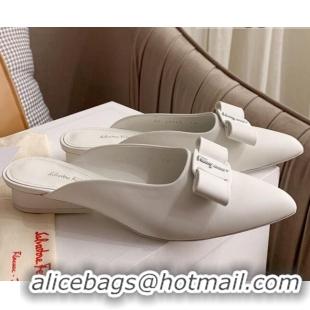 Luxurious Salvatore Ferragamo Viva Lambskin Bow Mules 051219 White 2021