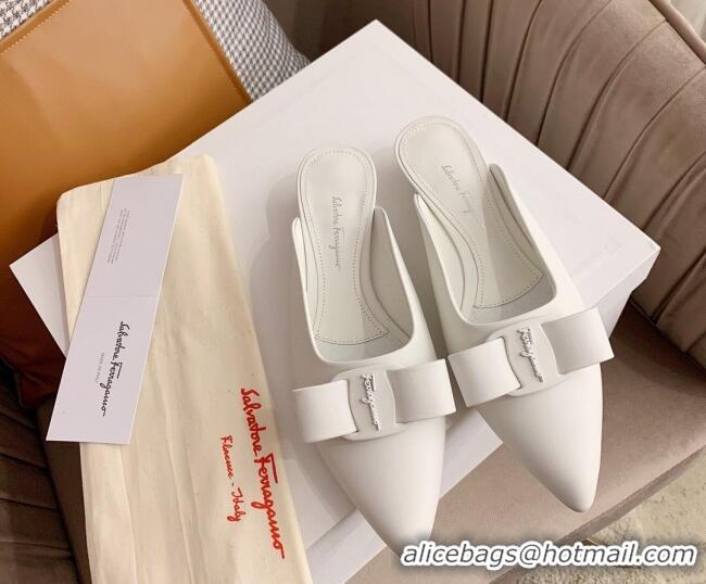 Luxurious Salvatore Ferragamo Viva Lambskin Bow Mules 051219 White 2021