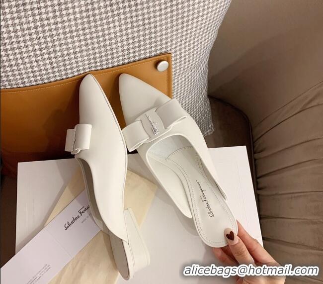 Luxurious Salvatore Ferragamo Viva Lambskin Bow Mules 051219 White 2021