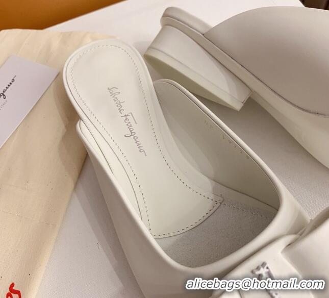 Luxurious Salvatore Ferragamo Viva Lambskin Bow Mules 051219 White 2021