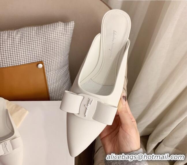 Luxurious Salvatore Ferragamo Viva Lambskin Bow Mules 051219 White 2021