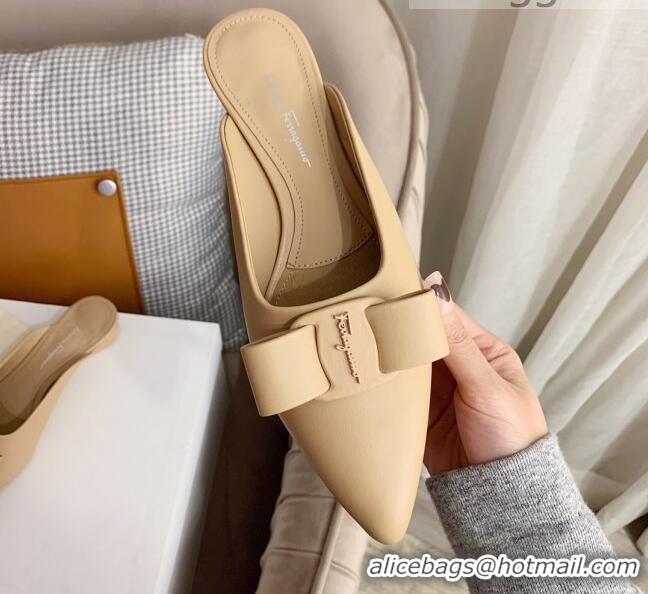 Unique Style Salvatore Ferragamo Viva Lambskin Bow Mules 051219 Nude 2021