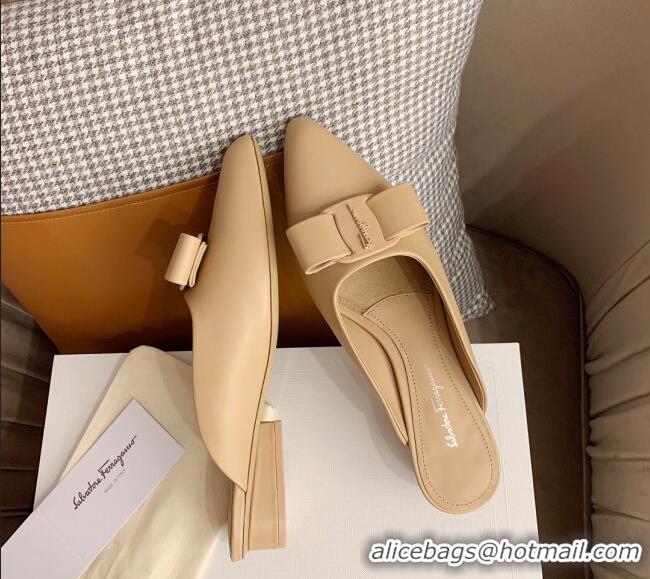 Unique Style Salvatore Ferragamo Viva Lambskin Bow Mules 051219 Nude 2021