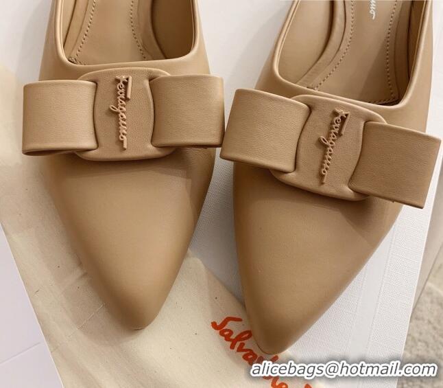 Unique Style Salvatore Ferragamo Viva Lambskin Bow Mules 051219 Nude 2021