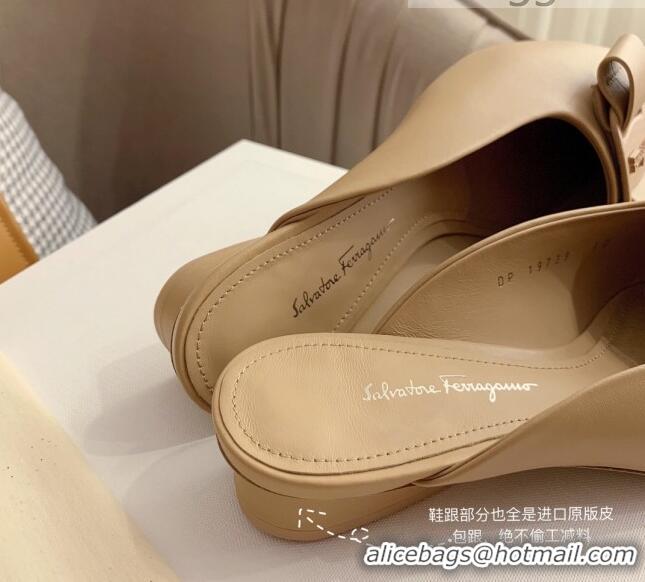 Unique Style Salvatore Ferragamo Viva Lambskin Bow Mules 051219 Nude 2021