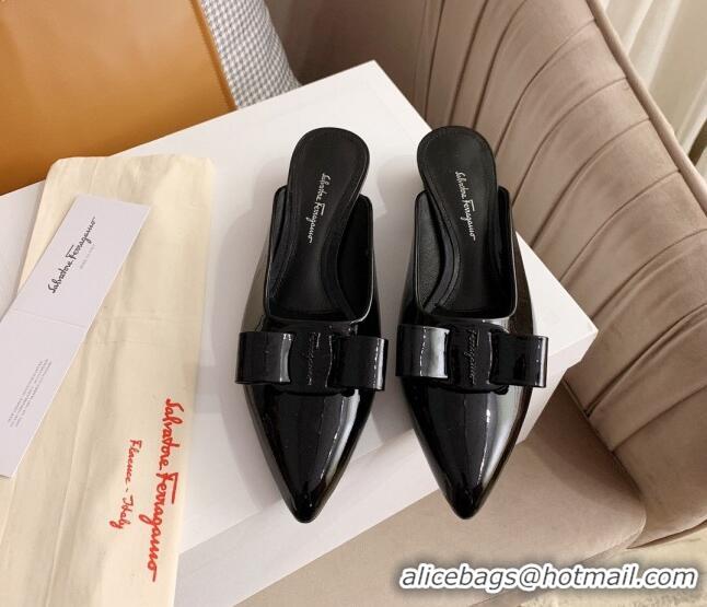 Best Grade Salvatore Ferragamo Viva Lambskin Bow Mules 051219 Black 2021