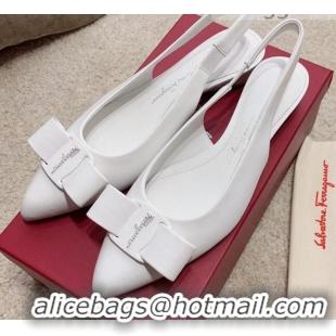 Good Looking Salvatore Ferragamo Viva Lambskin Bow Slingback 051223 White 2021