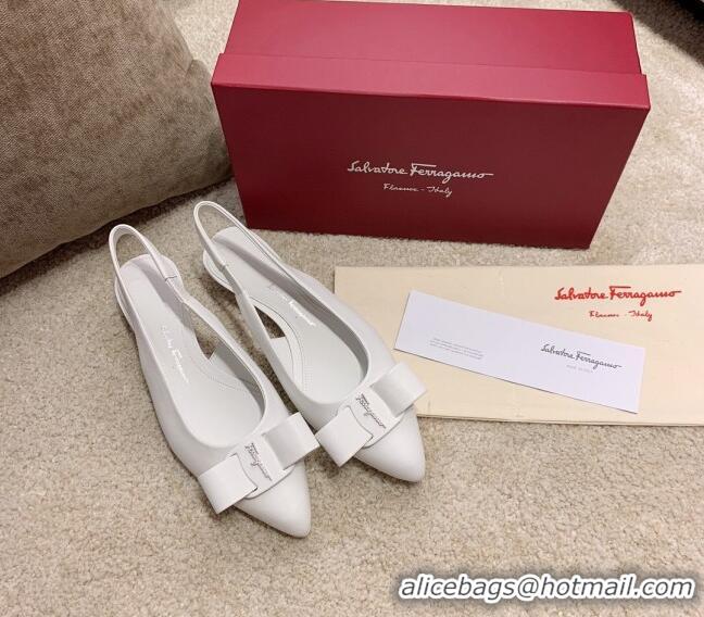 Good Looking Salvatore Ferragamo Viva Lambskin Bow Slingback 051223 White 2021