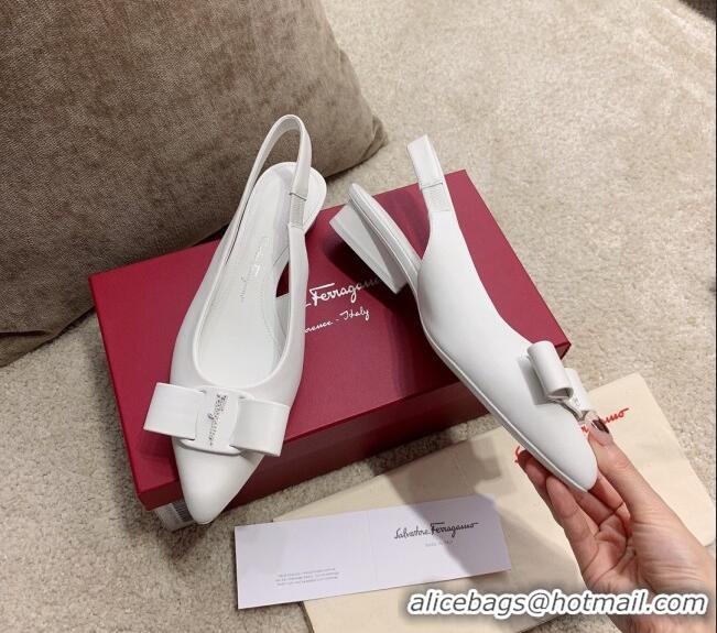 Good Looking Salvatore Ferragamo Viva Lambskin Bow Slingback 051223 White 2021