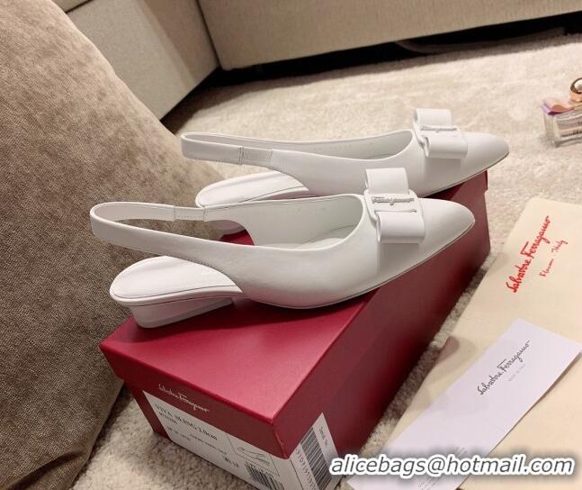 Good Looking Salvatore Ferragamo Viva Lambskin Bow Slingback 051223 White 2021