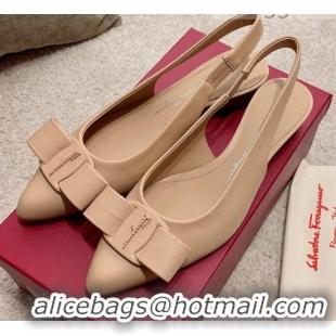 Best Price Salvatore Ferragamo Viva Lambskin Bow Slingback 051223 Nude 2021