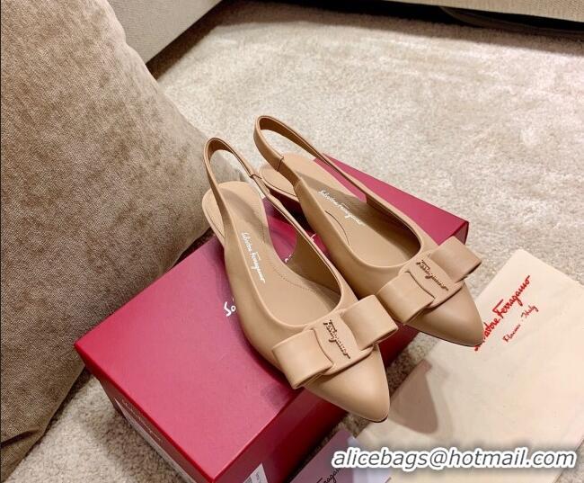 Best Price Salvatore Ferragamo Viva Lambskin Bow Slingback 051223 Nude 2021