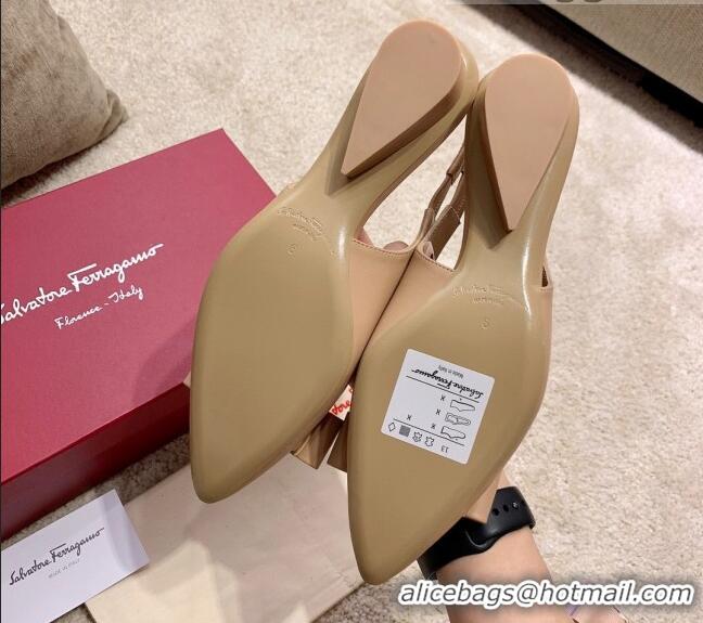 Best Price Salvatore Ferragamo Viva Lambskin Bow Slingback 051223 Nude 2021