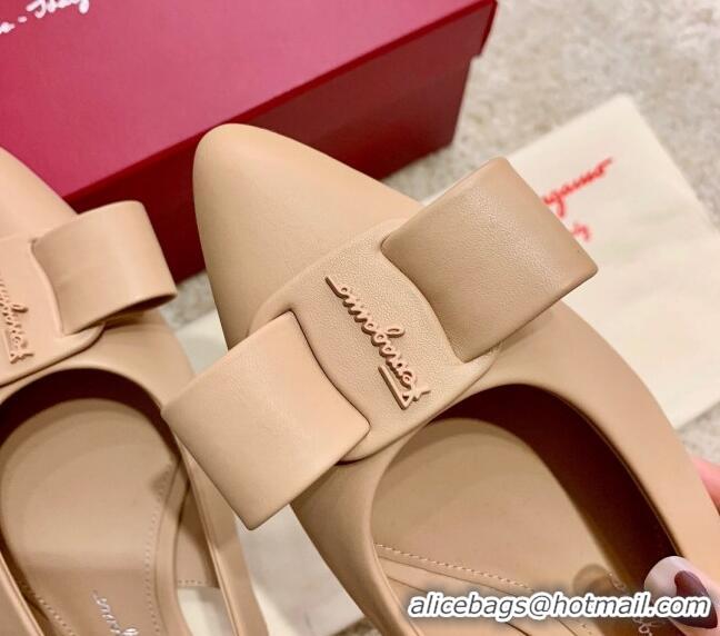 Best Price Salvatore Ferragamo Viva Lambskin Bow Slingback 051223 Nude 2021