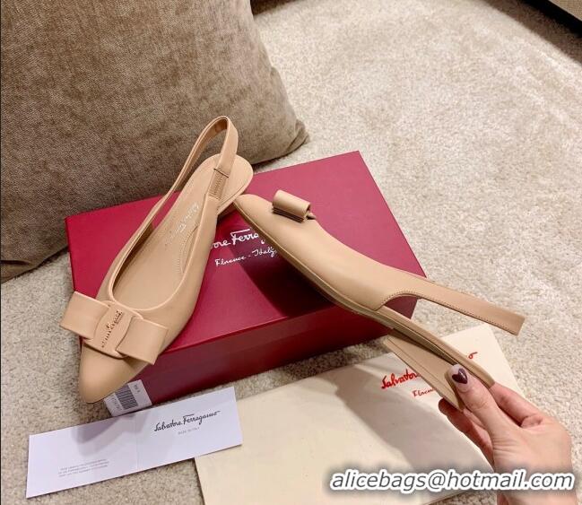 Best Price Salvatore Ferragamo Viva Lambskin Bow Slingback 051223 Nude 2021