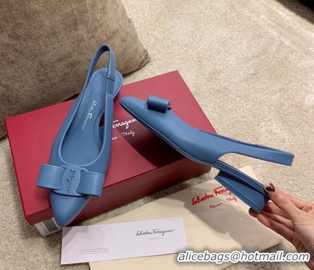 Purchase Salvatore Ferragamo Viva Lambskin Bow Slingback 051223 Blue 2021