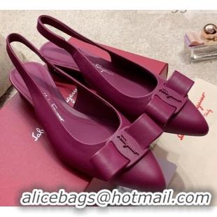 Pretty Style Salvatore Ferragamo Viva Lambskin Bow Slingback 051223 Fuchsia Red 2021