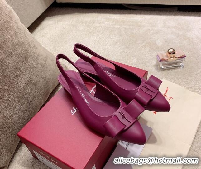 Pretty Style Salvatore Ferragamo Viva Lambskin Bow Slingback 051223 Fuchsia Red 2021