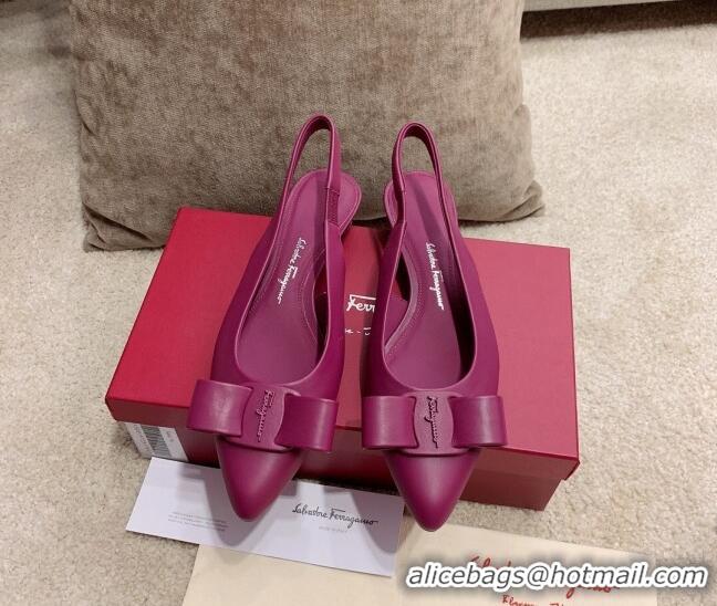 Pretty Style Salvatore Ferragamo Viva Lambskin Bow Slingback 051223 Fuchsia Red 2021